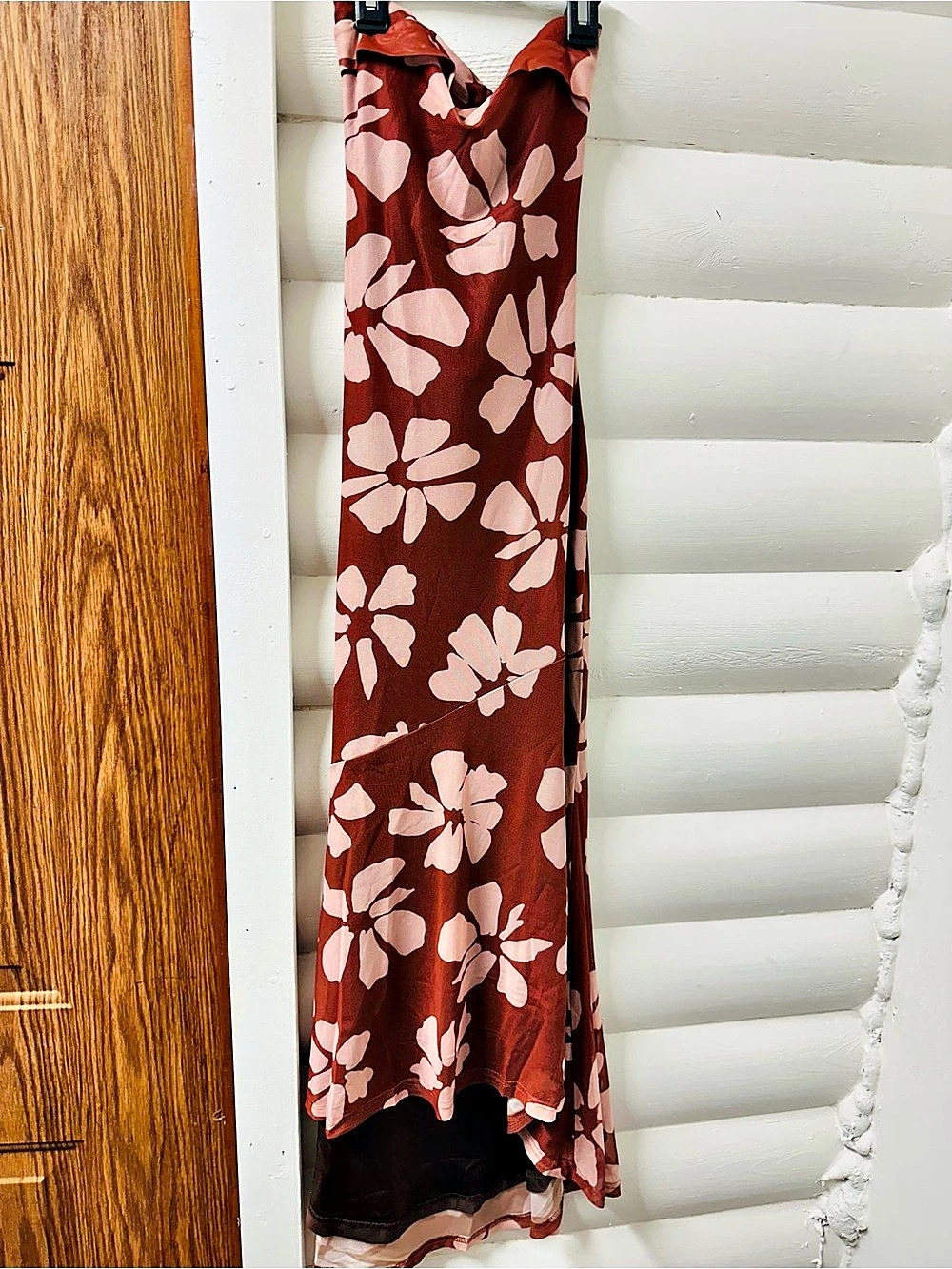 Merokeety  Flowery Passion Brown  Floral Print Strapless Maxi  Dress